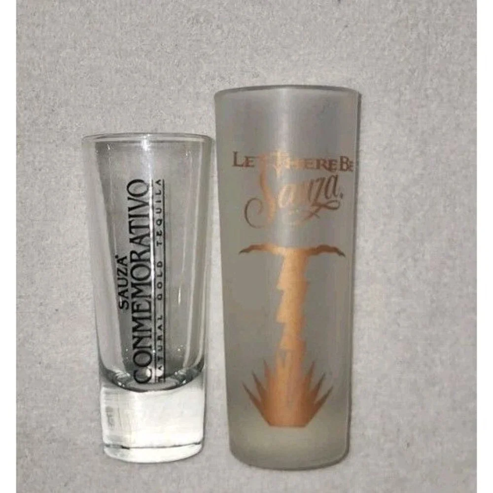 Sauza Tall Shot Glass Let There Be Sauza/ Conmemorativo Lot 2 Frosted/Clear